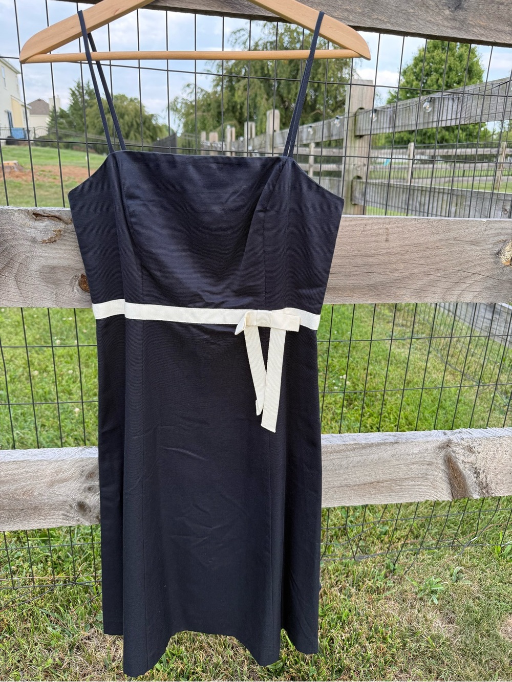 Ann Taylor Black Spaghetti-Strap Mini Dress with Cream Waist Tie